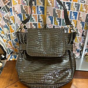 Vintage Lennox bag Elegant Brown Crocodile-Embossed - Small callout side of bag